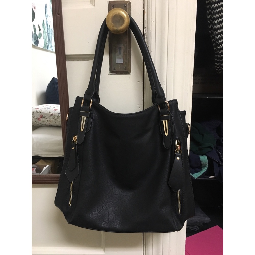 handbag purse black leather women